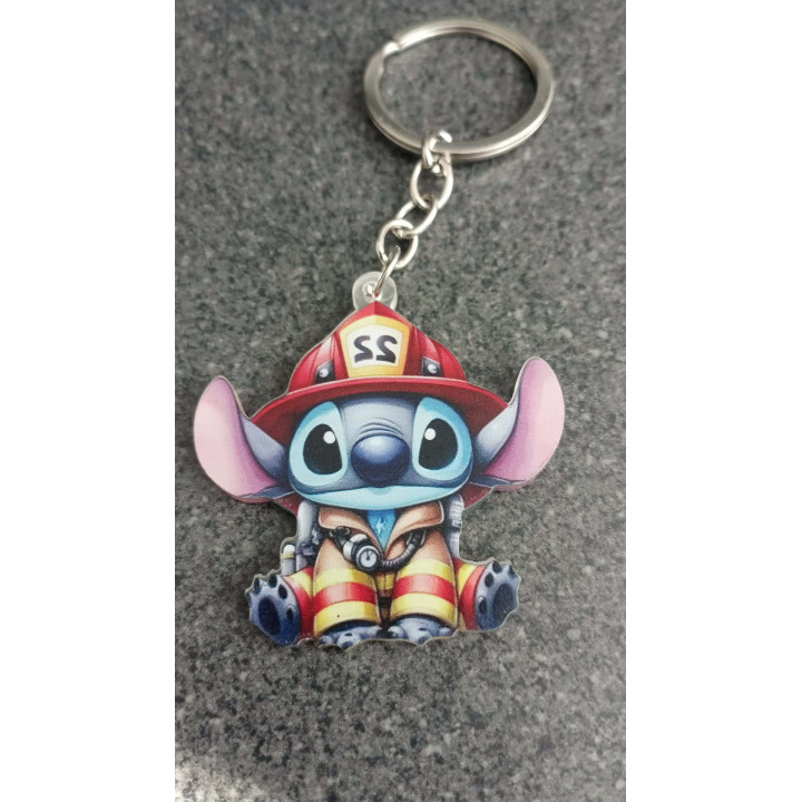 PORTE CLE PVC STITCH  POMPIERS