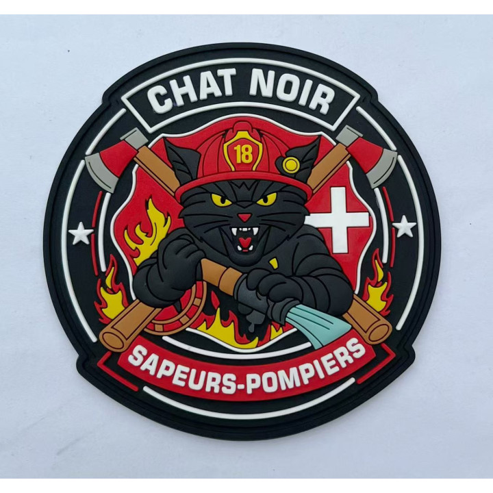 ECUSSONS POMPIERS CHAT NOIR PVC SDIS 74