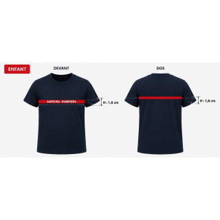 TEE SHIRT FLOCAGE COTON SAPEURS POMPIERS BANDE ROUGE ENFANTS TAILLE 7 ANS 8 ANS