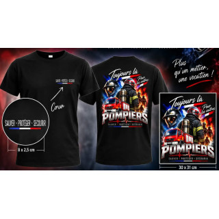 TEE SHIRT HOMME POMPIERS FOURGON TAILLE L